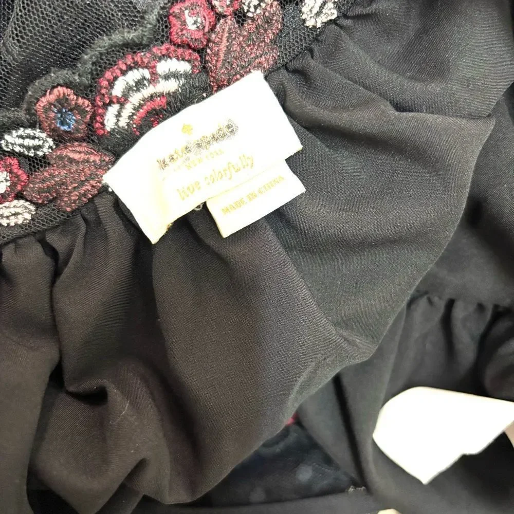 kate spade Camelia Embroidered Peplum Top – Black, Sleeveless, Size S